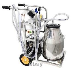 110V 25L Oil-free Cows Goats Vacuum Pump Milking Machine 0.035MPa Portable Wheel