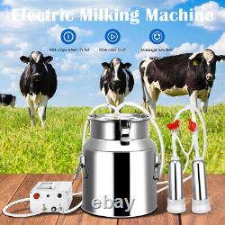14L Electric Cow Milking Machine Dual Heads Vacuum Pulsating Cattle Milker