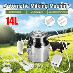 14L Electric Milking Machine Vacuum Pump Stainless Steel Cow Dairy Cattl l