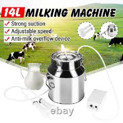 14L Electric Milking Machine Vacuum Pump Stainless Steel Cow Dairy Cattle #