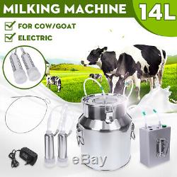 14L Upgraded Double Head Milking Machine Vacuum Impulse Pump Cow Goat Milker