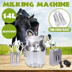 14L Upgraded Dual Head Milking Machine Vacuum Impulse Pump Cow Goat Milker Farm