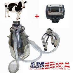 25L Cow Milker Bucket Tank Milking Machine+L80 Pneumatic Pulsator For Cow Farmer