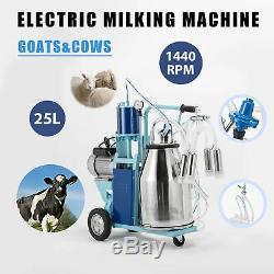 25L Electric Milker Milking Machine For Goats Cows WithBucket 2 Plug 12Cows/ hour
