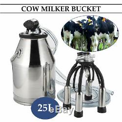 25L Portable Dairy Cow Bucket Tank Barrel Milker Milking Machine Stainless Steel