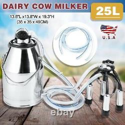 25L Stainless Steel Dairy Cow Milker Goat Milking Machine Bucket Tank Barrel USA