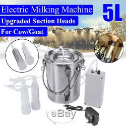 5L Dual Head Farm Milking Machine Cow Goat Sheep Milker Vacuum Pump Barrels