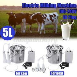 5L Dual Head Milking Machine Farm Cow Milker Impulse Type Vacuum Pump