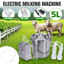 5L Dual Head Milking Machine Vacuum Impulse Pump Stainless Steel Cow Goat Milker