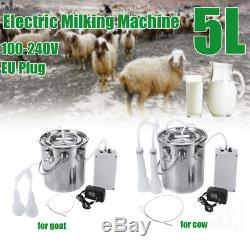 5L Dual Heads Electric Milking Machine Stainless Steel Vacuum Pump Cow Milker