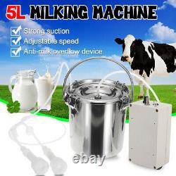 5L Electric Milking Machine Vacuum Pump Cow Goat Milker 2 Heads Adjustable @UK1