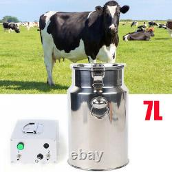 7L Portable Vacuum Pump Electric Milking Machine Stainless Steel Cow Milker 110V