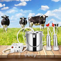 7L Upgraded Dual Heads Milking Machine Vacuum Impulse Pump Cow Goat Milker Set