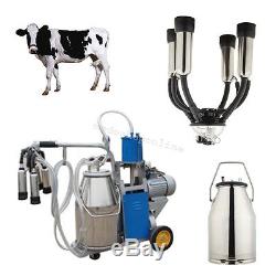 Auto Electric Milking Machine Milker Farm Cattle Cow Bucket Vacuum Piston Pump