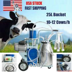 Automatic Electric Milking Machine Farm Cows Goat 25L Bucket Vacuum Pump Dairy