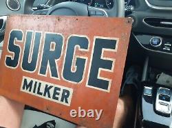 C. 1959 Original Vintage Surge Milker Sign Metal Dealer Dairy Farm Gas Oil Cow