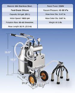 CREWORKS Electric Milking Machine 25L Cow Milking Equipment 304 Stainless Steel