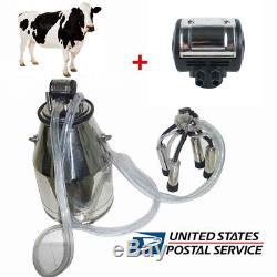 Cow Milker Machine with Stainless Steel Bucket Tank Barrel+ L80 Pneumatic Pulsator