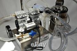 Cow Milker SS Mobile Base OILLESS Vacuum Pump 10 Liter SS Bucket Claw Regulator