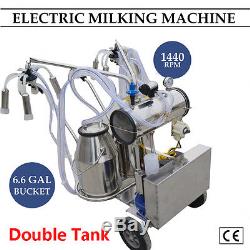 Cows Milking Machine Electric Milker Cows 5.3 Gal 2 Bucket Vacuum Pump Stainless