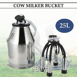 Dairy Cow Milker Milking Machine Bucket Tank Barrel Stainless Steel 25L