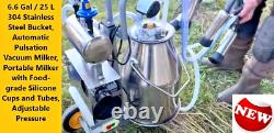 Electric Milking Machine 10 Cows 6.6 Gal /25L/304 Stainless Steel + Cups & Tubes