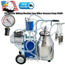 Electric Milking Machine Farm Cows Bucket Vacuum Pump Milker 25L 550W +Wheels