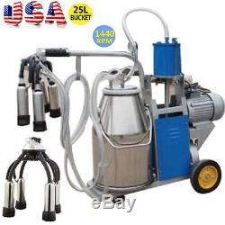 Electric Milking Machine For Cows 25L Bucket wheels Piston Vacuum Pump Ajustable