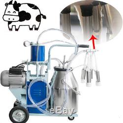 Electric Milking Machine Milker Cows Vacuum Pump+25L Bucket Barrel WithWheel
