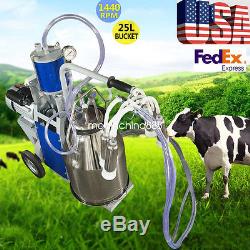 Electric Milking Machine Milker For farm Cows 25L Bucket Wheels US BY Fedex