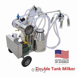 Movable Double Tank Milker Electric Vacuum Pump Milking Machine For Cows Farm CE