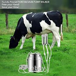 Portable Cow Milking Machine, 7L/14L Pulsation Vacuum Pump Milker, Electric Liv