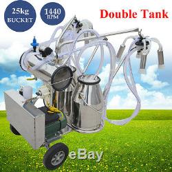 Portable Double Tank Milker Electric Vacuum Pump Milking Machine Cows Farm Fedex