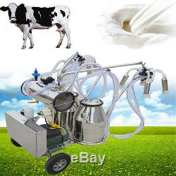 Portable Double Tank Milker Electric Vacuum Pump Milking Machine Cows Farm Fedex