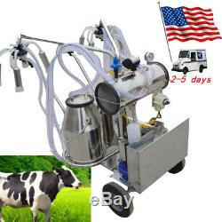 Portable Double Tank Milker Electric Vacuum Pump Milking Machine SS For Cows-USA