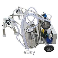 Portable Double Tank Milker Electric Vacuum Pump Milking Machine SS For Cows-USA