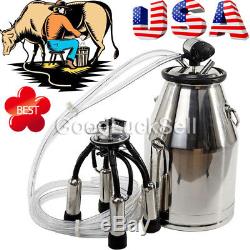 Stainless Milking Machine Portable Dairy Cow Milker Bucket Tank Barrel Cattle US