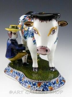 Tichelaar Makkum Delftware Pottery Figurine LARGE COW AND MILK MAID MILKER Mint