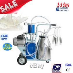 USA New Electric Milking Machine For Cows +25L Bucket Vacuum Piston Pump Device