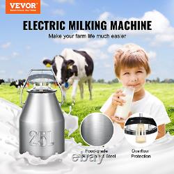 VEVOR Electric Cow Milking Machine, 6.6 Gal / 25 L 304 Stainless Steel Bucket, A