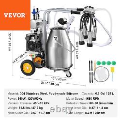 VEVOR Electric Cow Milking Machine Milking Equipment 25L 304 Stainless Steel