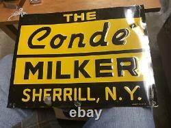 Vintage Conde Milker EMBOSSED METAL SIGN Milk Farm Cow Sherrill NY
