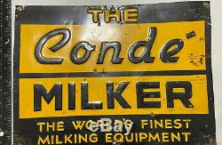 Vintage Conde Milker dairy cow Sign Embossed Farm sign tin Rare