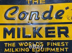 Vintage Conde Milker dairy cow Sign Embossed Farm sign tin Rare