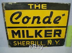Vintage Conde Pipeline Milker EMBOSSED METAL SIGN Milk Farm Cow Sherrill, NY