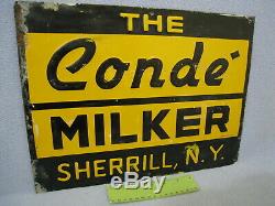 Vintage Conde Pipeline Milker EMBOSSED METAL SIGN Milk Farm Cow Sherrill, NY