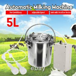 5l Electric Milking Machine Vacuum Pump Cow Goat Milker 2 Têtes Réglables @uk1