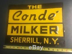 Vintage Conde Milker Signe En Métal Embossé Laiterie Farm Cow Sherrill Ny