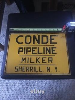 Vintage Conde Pipeline Milker Embossed Metal Sign Milk Farm Cow Sherrill Ny