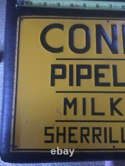 Vintage Conde Pipeline Milker Embossed Metal Sign Milk Farm Cow Sherrill Ny